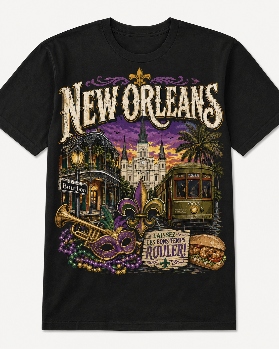 New Orleans Vibes Tee – “Laissez Les Bons Temps Rouler”